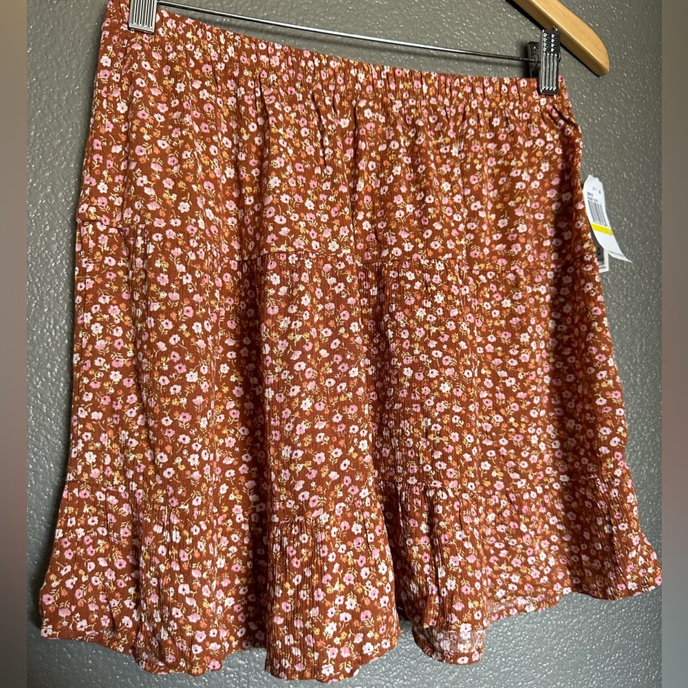 HIPPIE ROSE MACY’S HIGH WAISTED FLORAL BOHO SKIRT BROWN/PINK JUNIORS SIZE MEDIUM